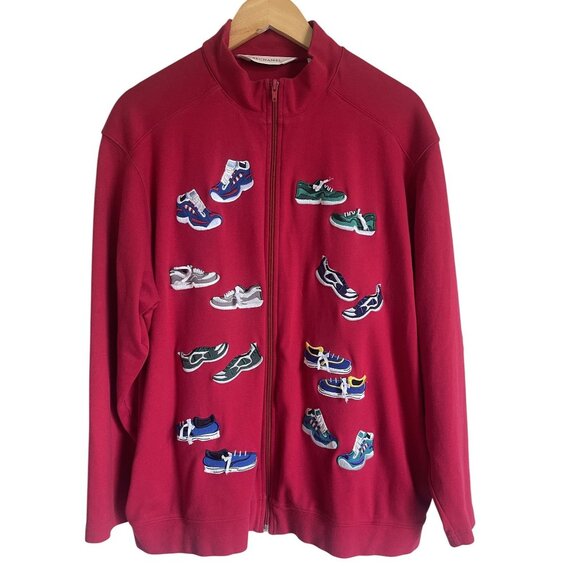 BECHAMEL XL Red Full Zip Sweatshirt Jacket Embroidered Shoes Sneakers Tennis Run - Picture 1 of 7